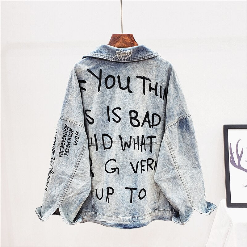 Letter Embroidery Denim Jacket