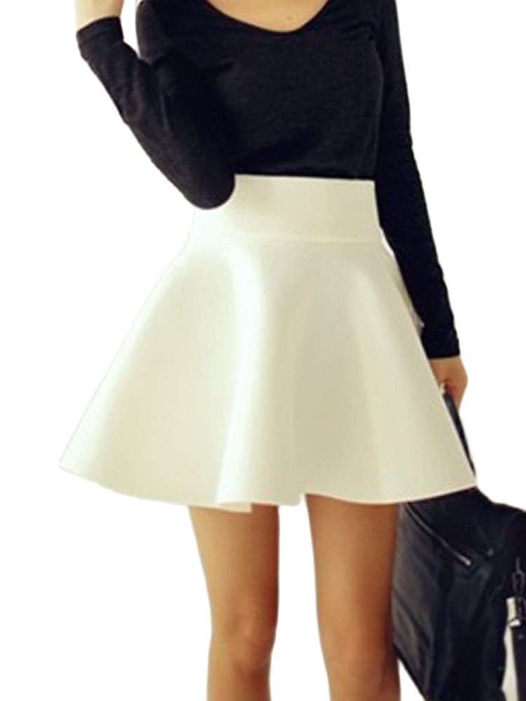 Solid Thick High Waist Flared Super Skirt