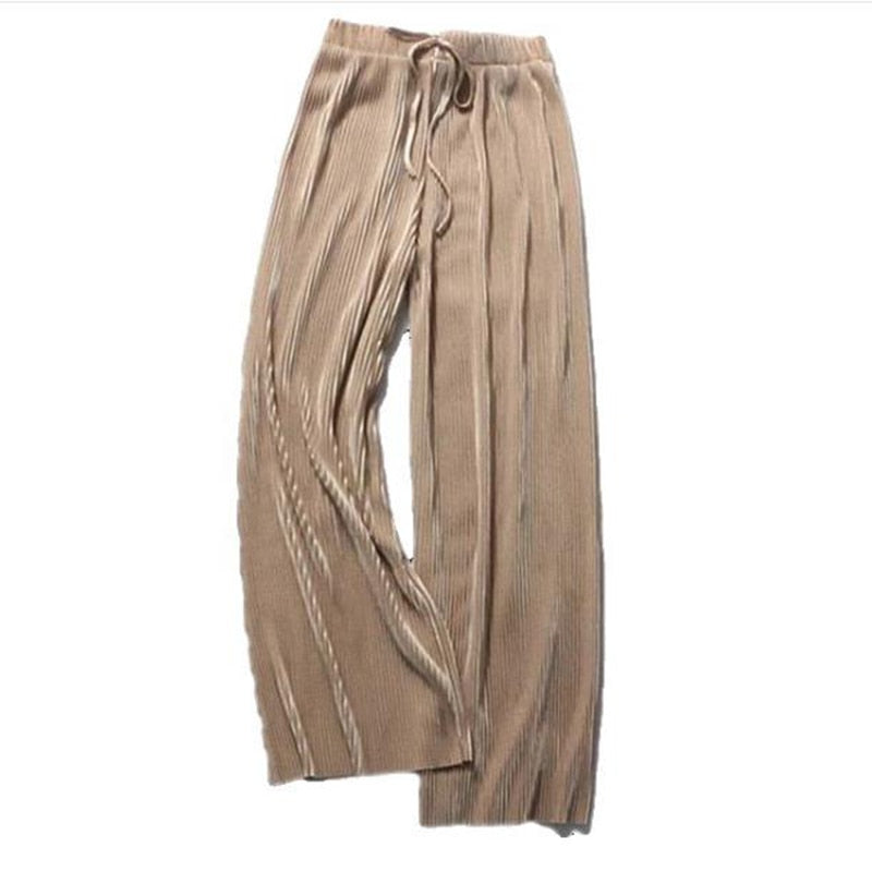 Pleated Loose Ice Silk Cropped Pants