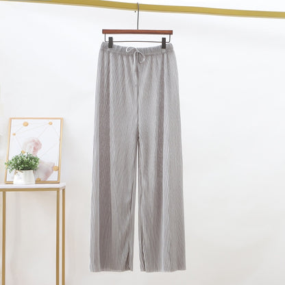 Pleated Loose Ice Silk Cropped Pants