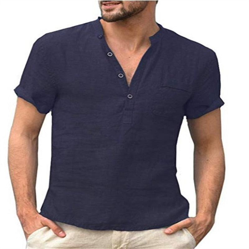 Men V-neck single breasted T-shirt