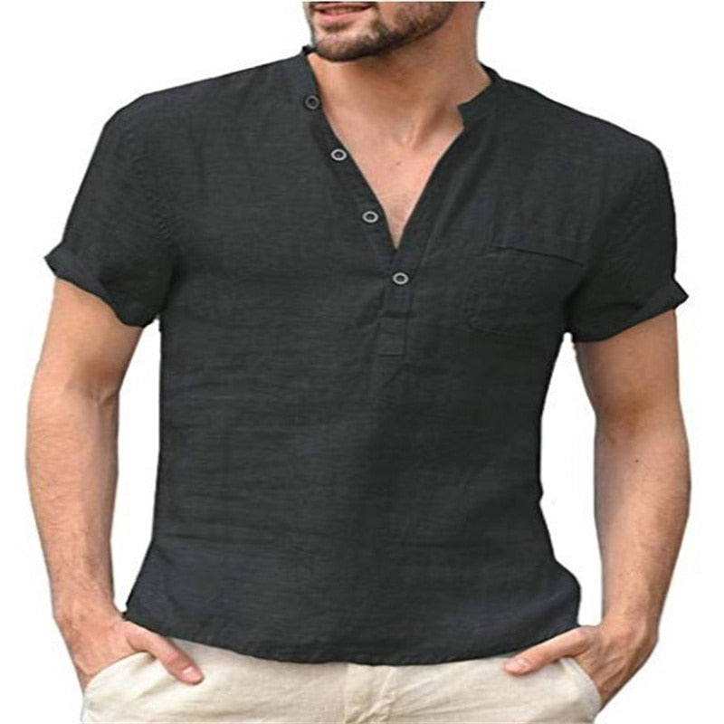 Men V-neck single breasted T-shirt