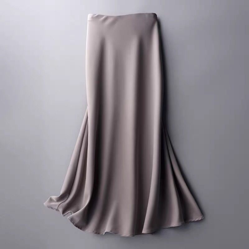 Silk Satin Solid Color Midi Skirt