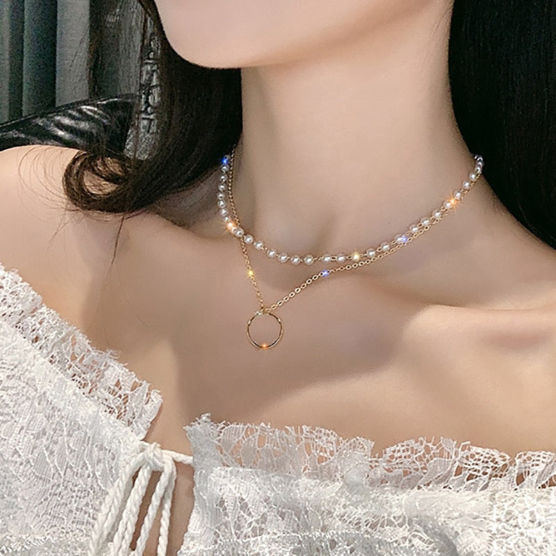 Pearl Flower Bow-knot Choker Necklace