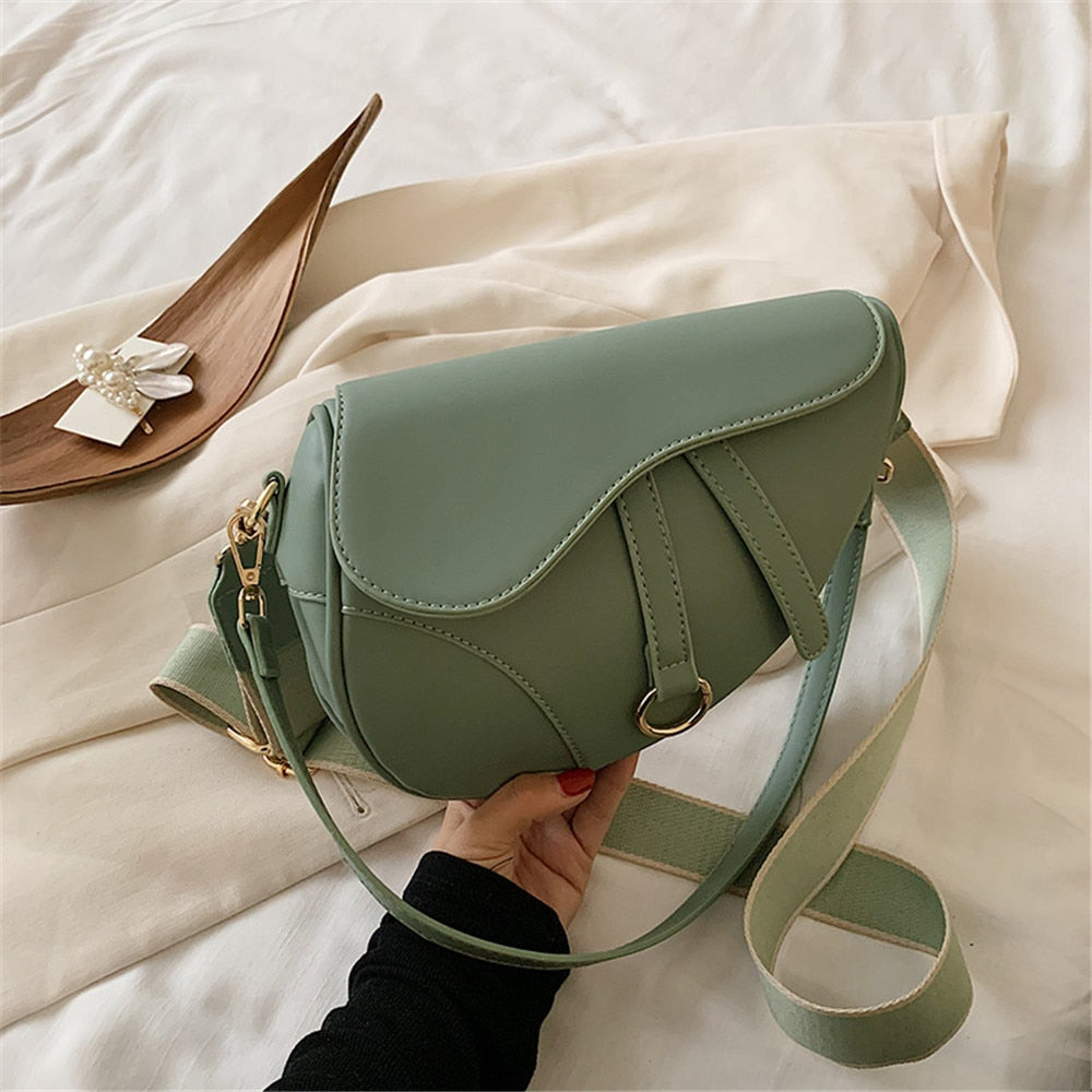 Leisure Saddle Pu Solid Color Handbag