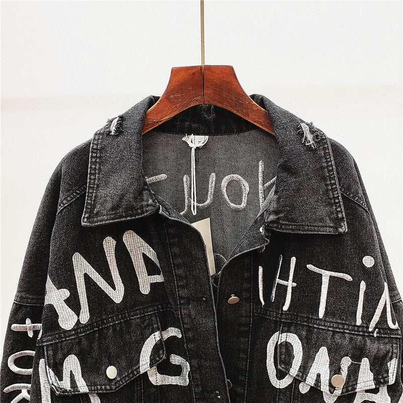 Letter Embroidery Denim Jacket