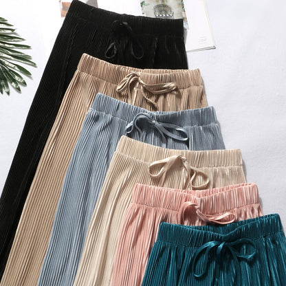 Pleated Loose Ice Silk Cropped Pants