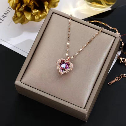 Colorful Crystal Ocean Heart Pendant Necklace