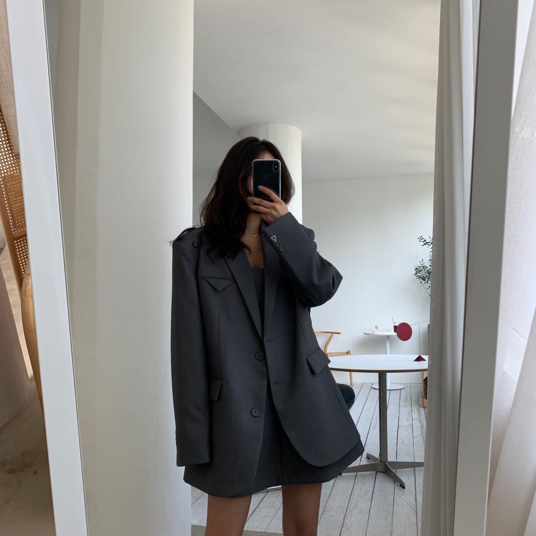 Women Solid Color Oversize Big Loose Blazer Coat