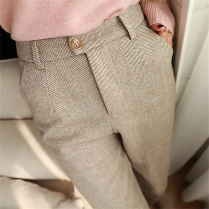 Woolen Pants Women's Harem Pencil Pants 2022 Autumn Winter High Waisted Casual Suit Pants Office Lady Women Trousers