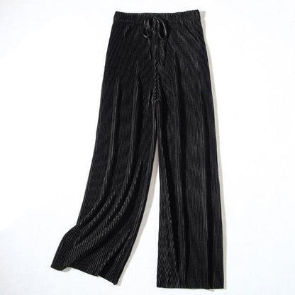 Pleated Loose Ice Silk Cropped Pants