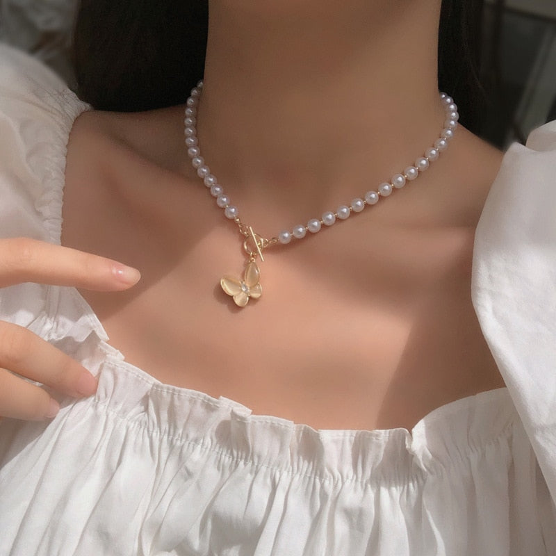 Pearl Flower Bow-knot Choker Necklace