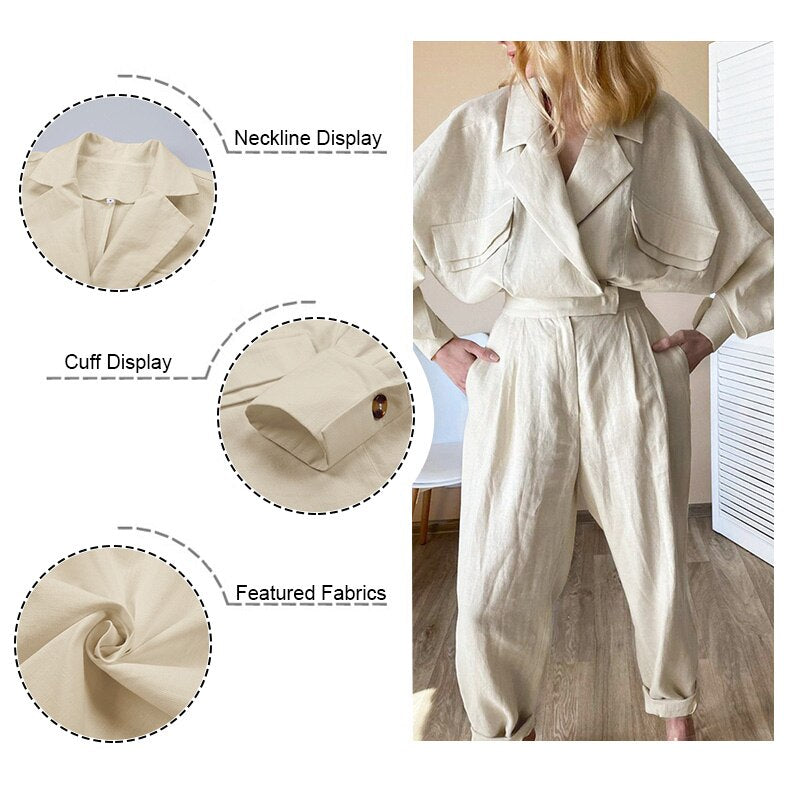 2 Pieces Sets Hollow Out Sleeve And Linen Oversize Pants