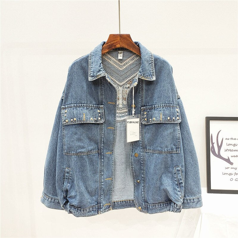 Denim Floral Embroidery Suede Fringe Jacket