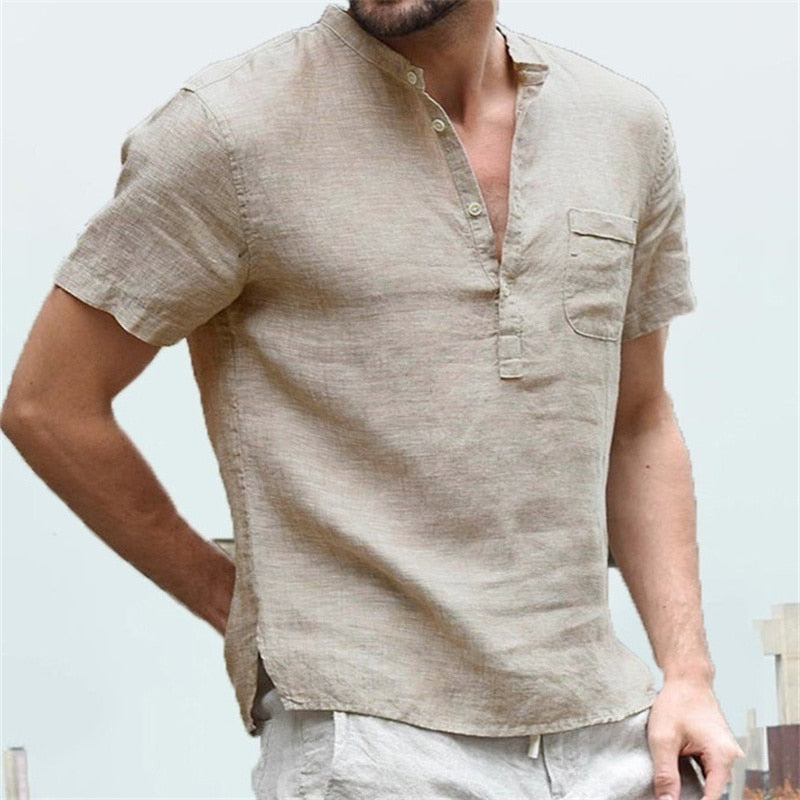 Men V-neck single breasted T-shirt