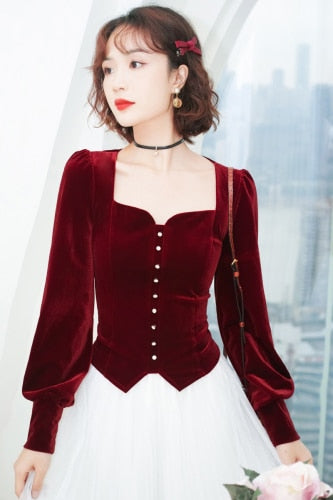 Vintage Wine Red Black Velvet Top