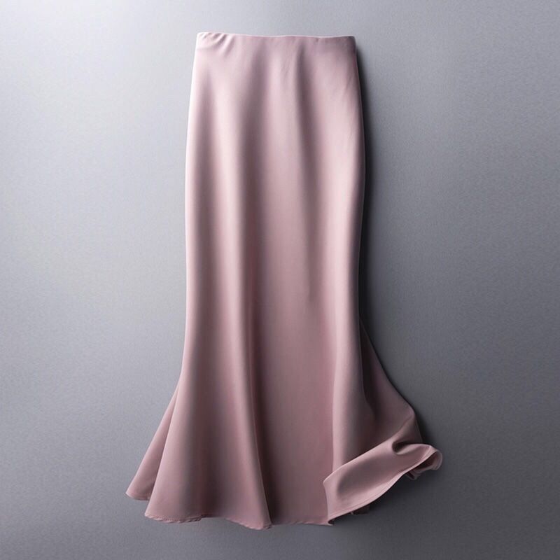 Silk Satin Solid Color Midi Skirt