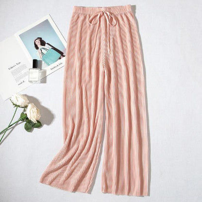 Pleated Loose Ice Silk Cropped Pants