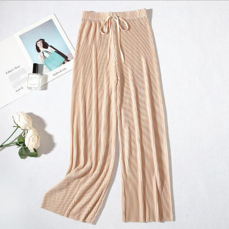 Pleated Loose Ice Silk Cropped Pants