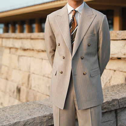 Stripe Double Breasted Tuxedo Suit