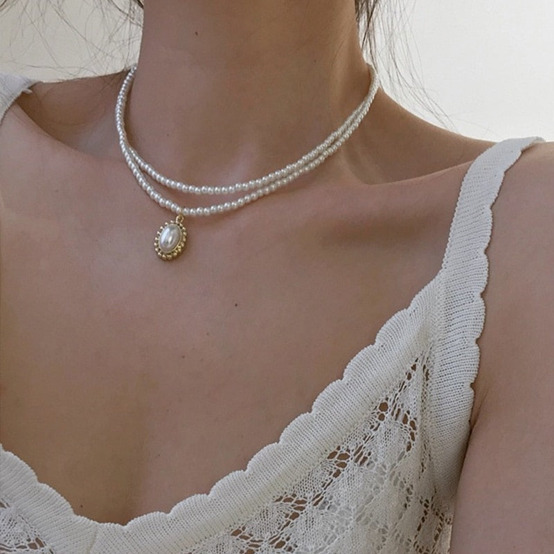 Pearl Flower Bow-knot Choker Necklace