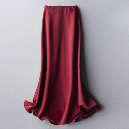 Silk Satin Solid Color Midi Skirt