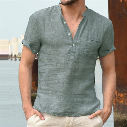 Men V-neck single breasted T-shirt