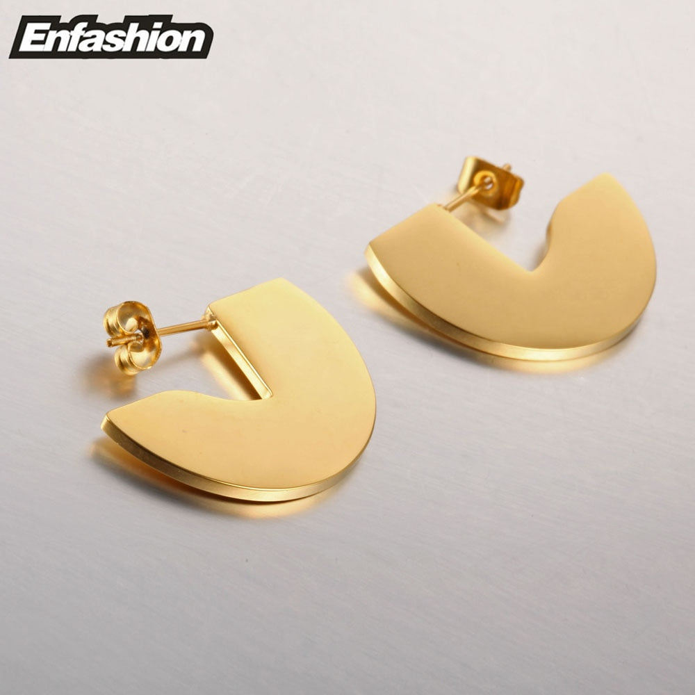 Geometic Semi-circle Fan Stud Earring