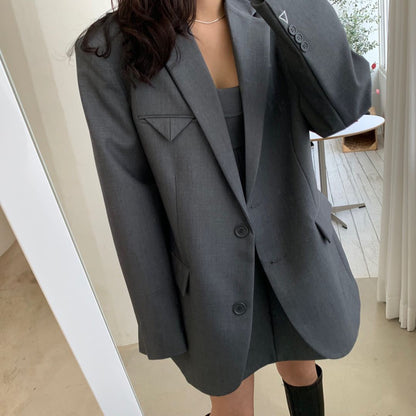 Women Solid Color Oversize Big Loose Blazer Coat