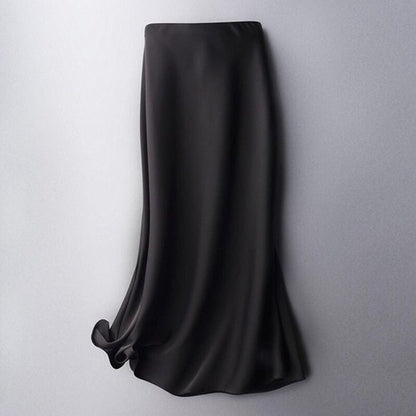 Silk Satin Solid Color Midi Skirt