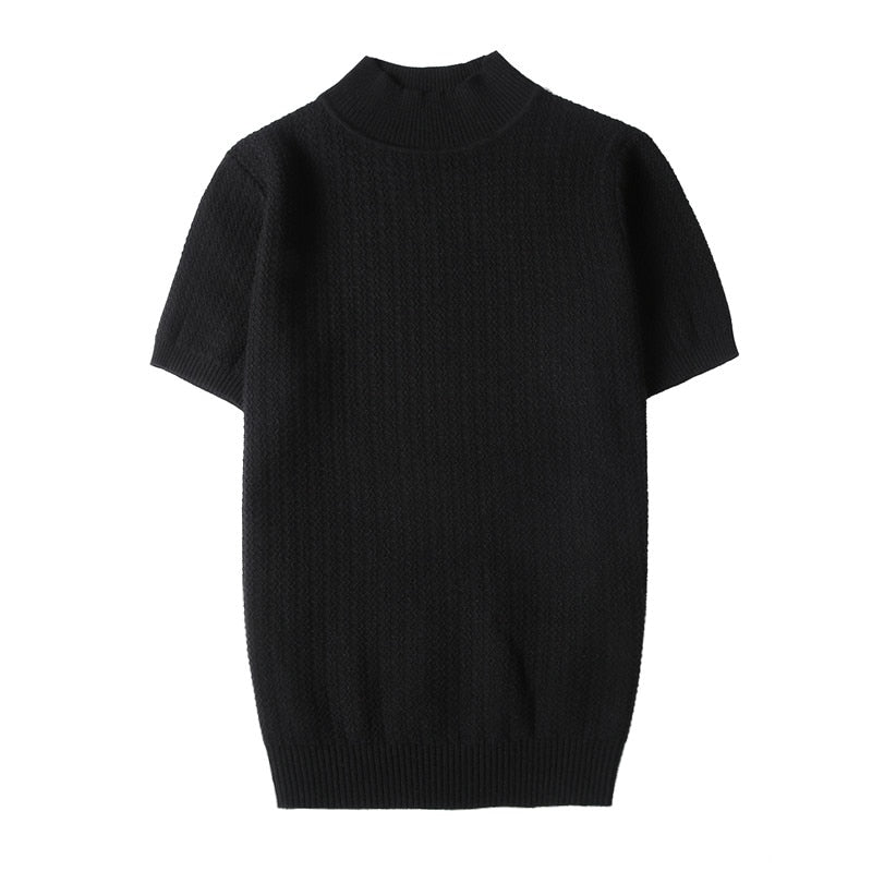 Men Short Sleeve Turtleneck Knitted Sweater