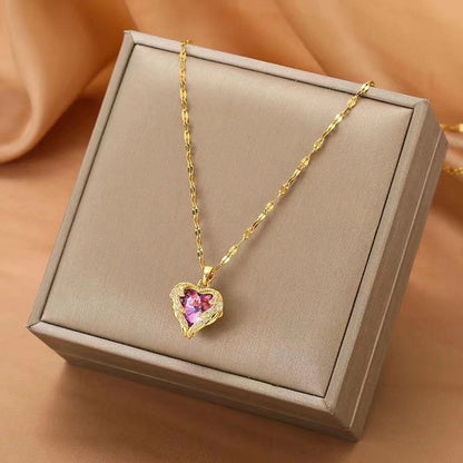 Colorful Crystal Ocean Heart Pendant Necklace