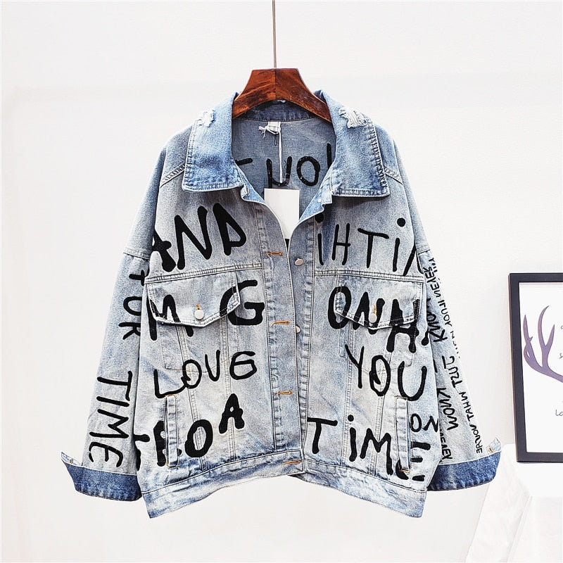 Letter Embroidery Denim Jacket