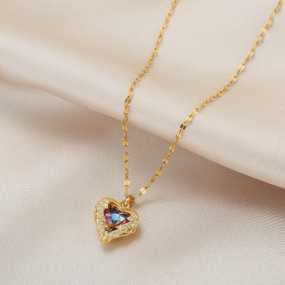 Colorful Crystal Ocean Heart Pendant Necklace