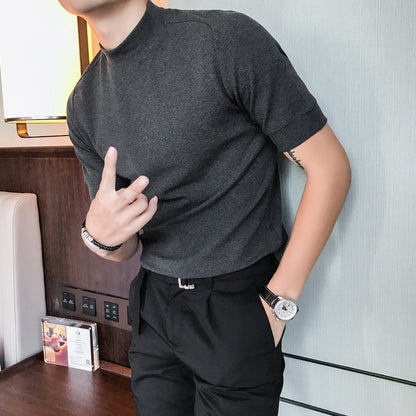 Men Casual Short Sleeve Turtleneck T Shirt