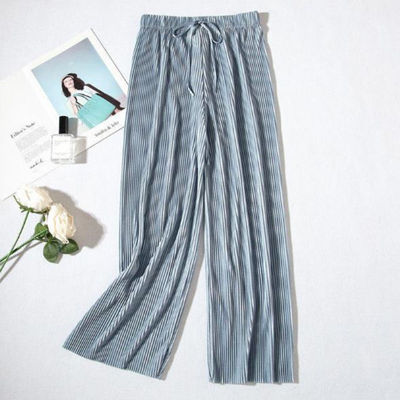 Pleated Loose Ice Silk Cropped Pants