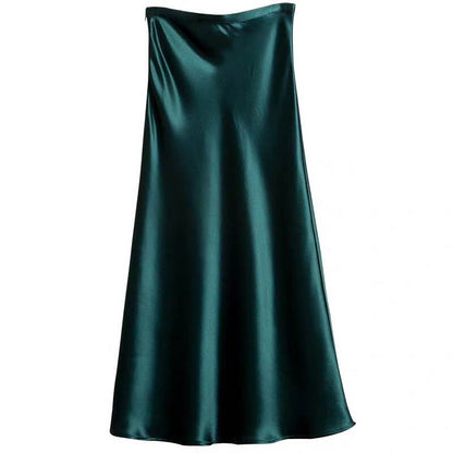 Silk Satin Solid Color Midi Skirt