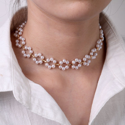 Pearl Flower Bow-knot Choker Necklace