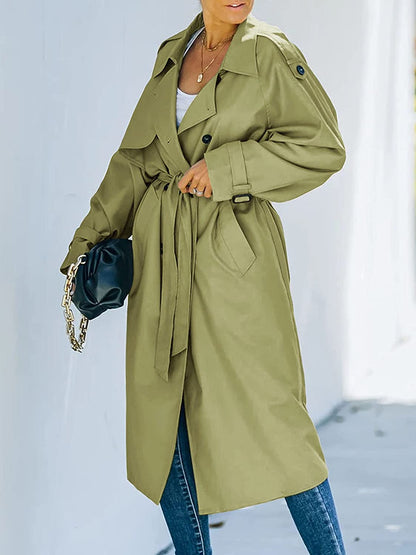 Double Breasted Windproof Long Trench Classic Coat with Belt