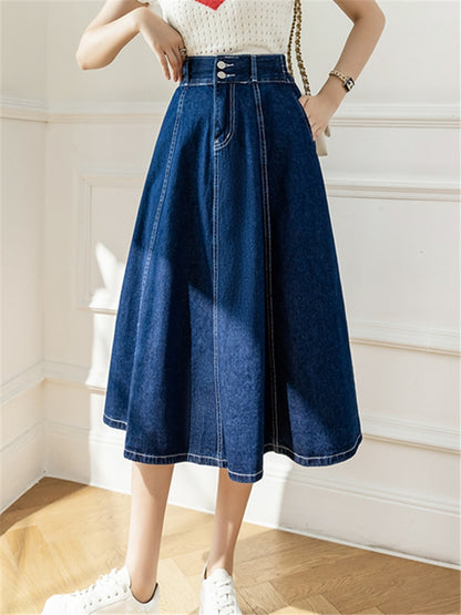 Long High Waist Classic Denim Skirt