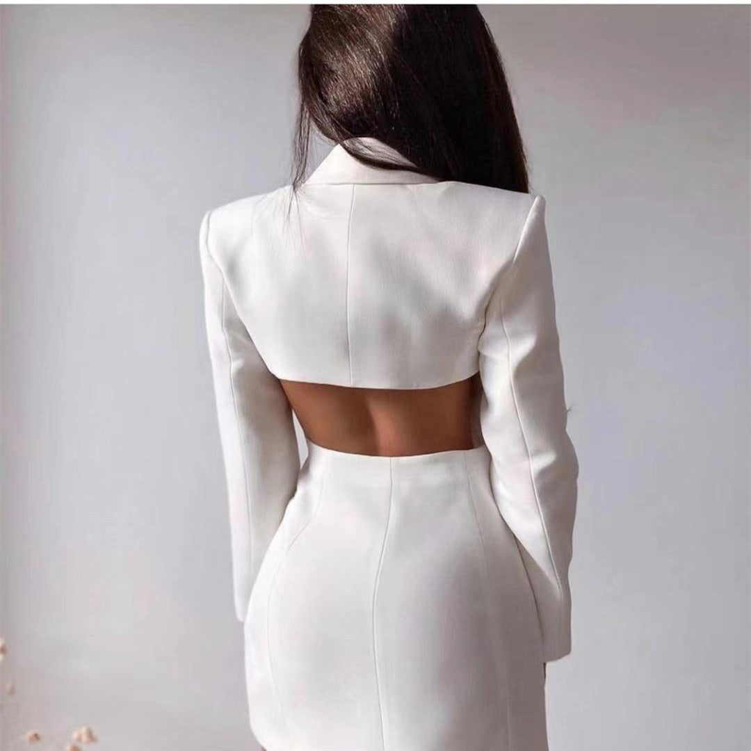 Solid Double Breasted Backless Long Sleeve Thin Slim Blazer