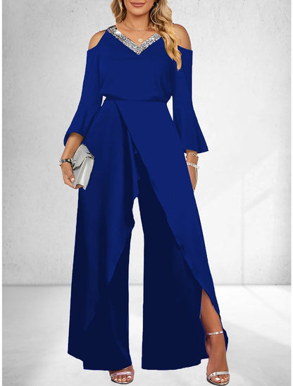 Women Slit Ruched Wide Leg Jumpsuit