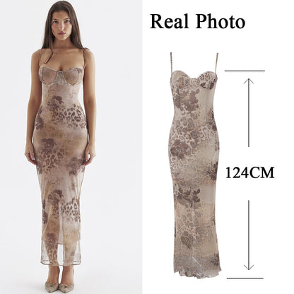 Bodycon Floral Print Spaghetti Strap Maxi Dress