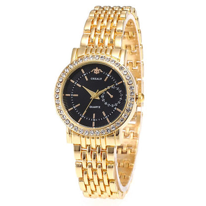 Casual Round Rhinestone Quartz Watch