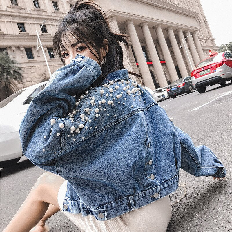 Fringe Beaded Frayed Trim Denim Jacket