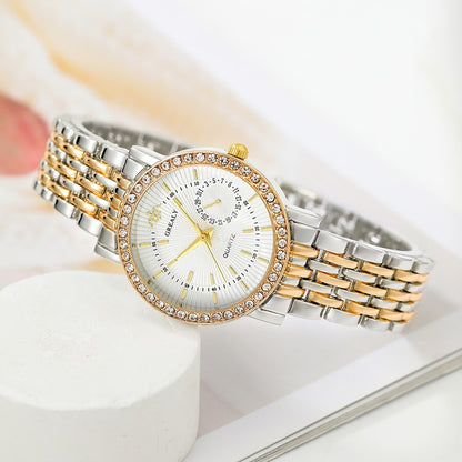 Casual Round Rhinestone Quartz Watch