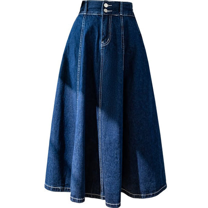 Long High Waist Classic Denim Skirt