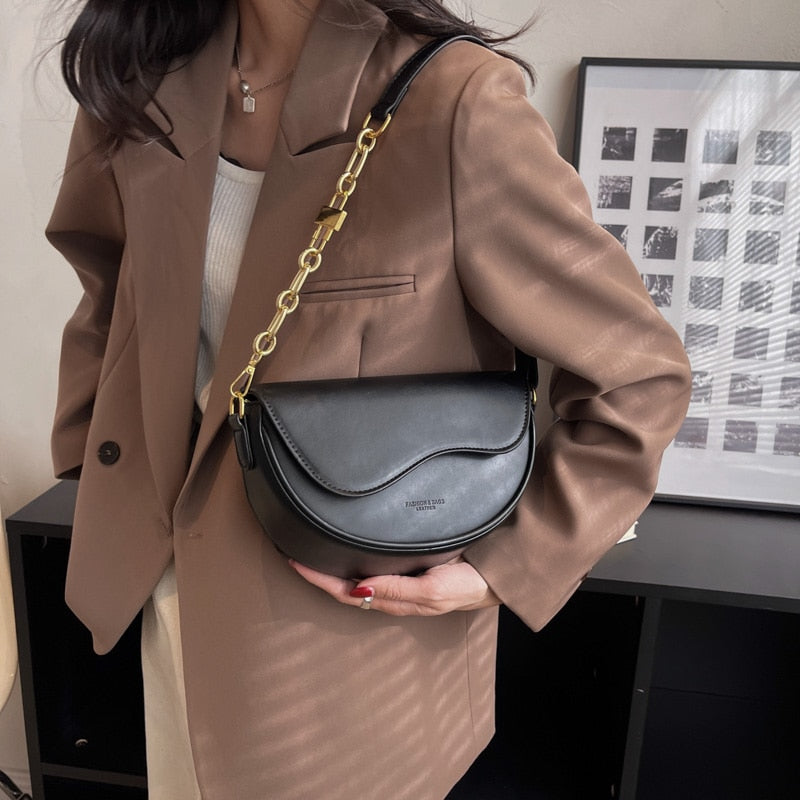 Small Saddle PU Leather Handbag