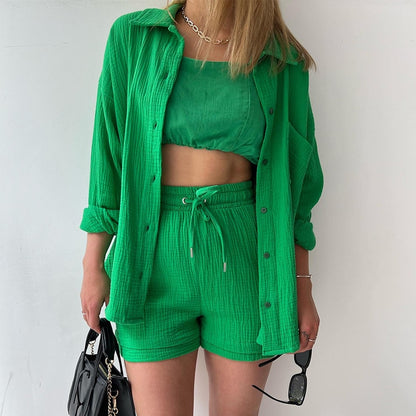 Solid Pleated Two-Piece Set