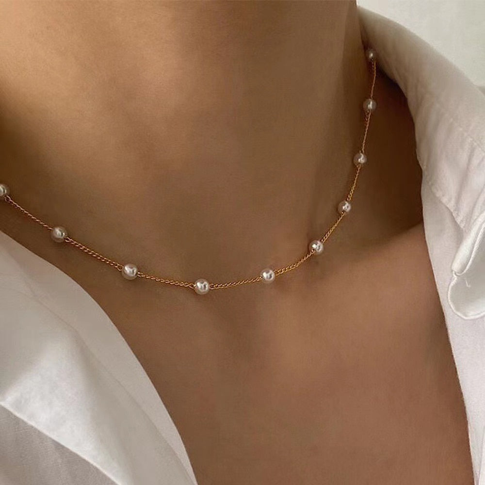 Double Layer Pearl Choker Necklace